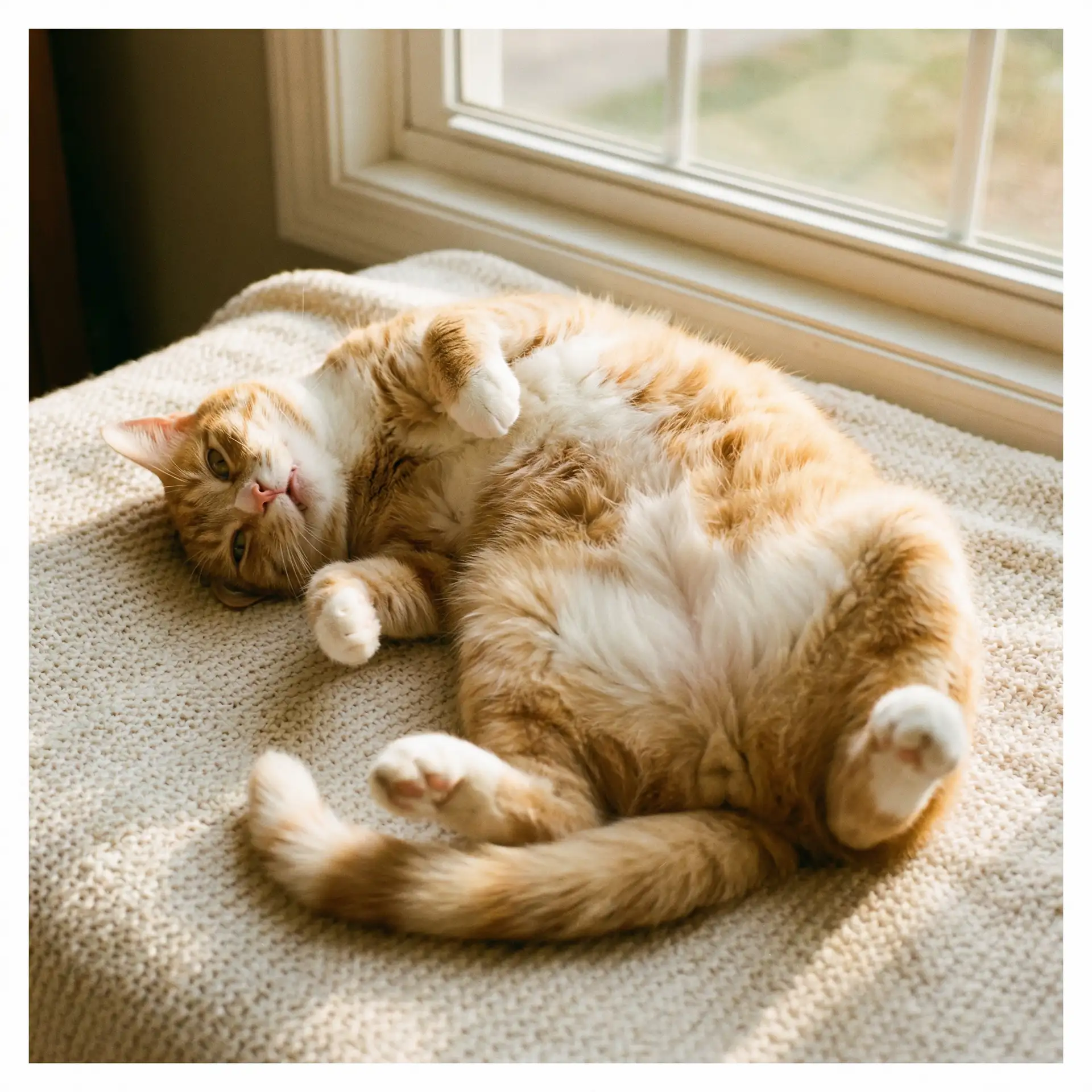 猫咪仰躺露出肚皮 - 人与动物发生关系